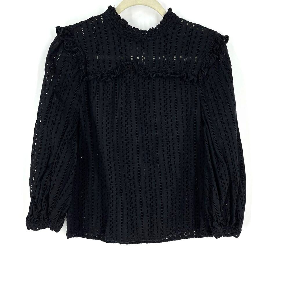 Madewell Black Eyelet Blouse Women's Size XS Long Sleeve‎